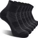 CelerSport 6 Pack Men's Ankle Socks with Cushion, Sport Athletic Running Socks (L, Black)
