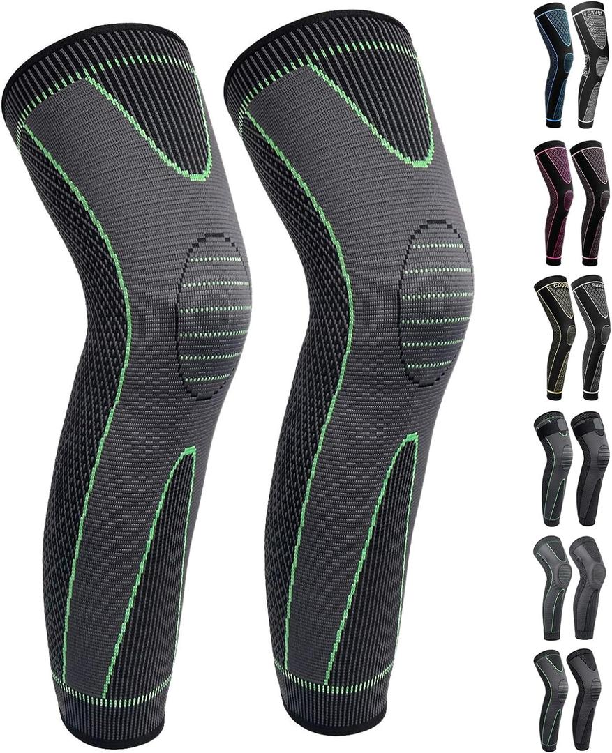 Full Leg Sleeves Long Compression Leg Sleeve Knee Sleeves Protect Leg, for Man Women Basketball, Arthritis Cycling Sport (X-Large (1 Pair), 01_Green)