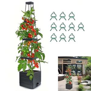 Qhinaster Raised Garden Bed Planter Box with Trellis 57" Self-Watering Tomato Cage Planters for for Climbing Vegetable and Plants, Raised Tomato Planter Boxes (1 pcs)