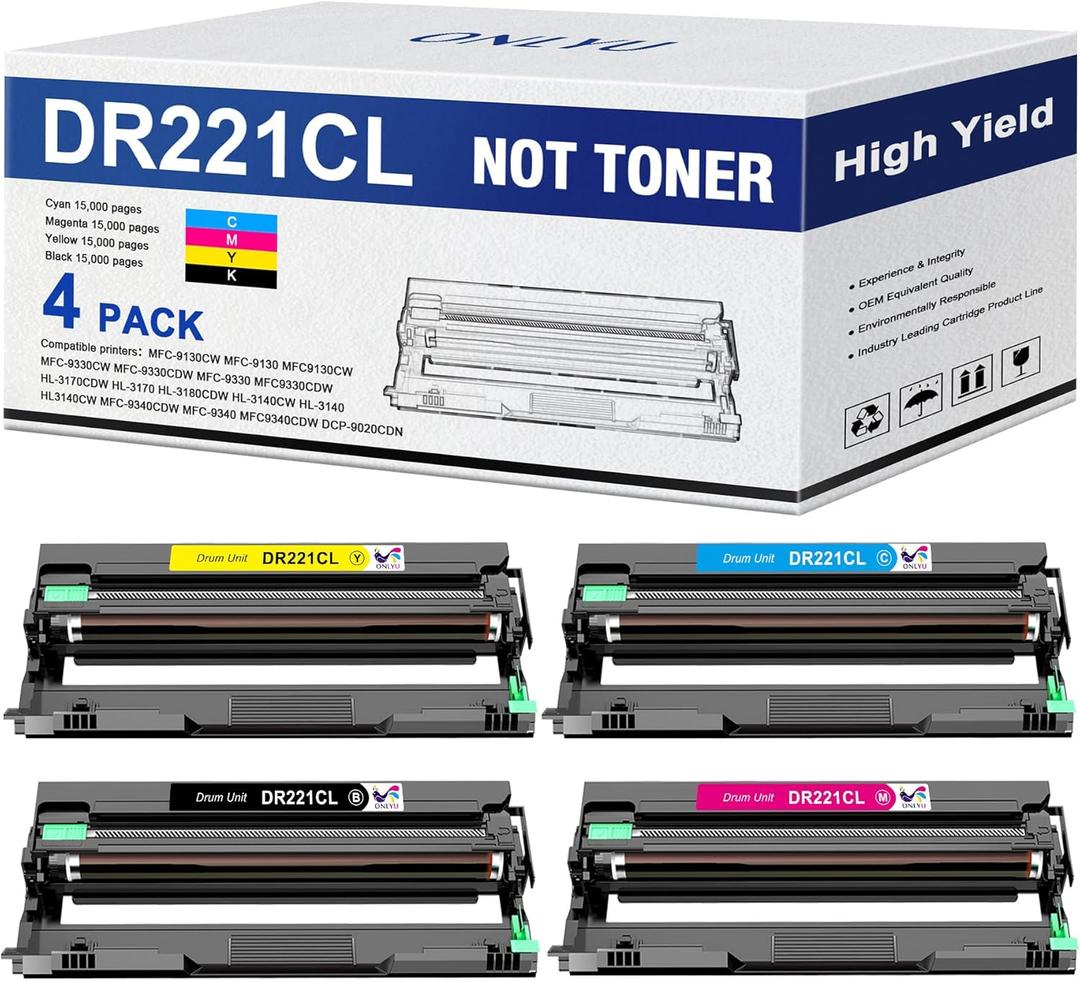 ONLYU Compatible DR221 Drum Unit (NOT Toner) Replacement for Brother DR221CL DR-221CL DR221 DR 221 CL for Brother MFC-9130CW MFC-9330CW HL-3170CDW HL-3180CDW HL-3140CW MFC-9340CDW Printer (4 Pack)