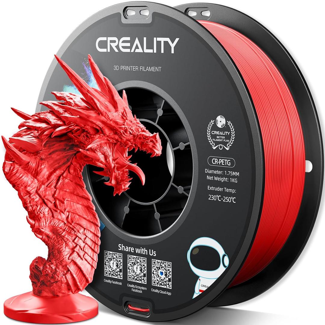 Official Creality PETG 3D Printer Filament 1.75mm 1KG (2.2lbs), High Precision, Strong Toughness, Odorless, Better Flow, Moistureproof 3D Printing CR PETG Filament, Red