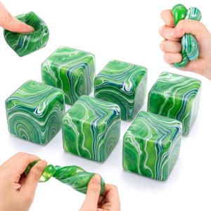 6 Pcs Stress Cube Bulk Swirl Ice Cube Stress Ball for Adults Anxiety Relief Soft Squeeze Sensory Square Ball for ADHD Prizes Goodie Bag Stuffers Party Favors (Green)