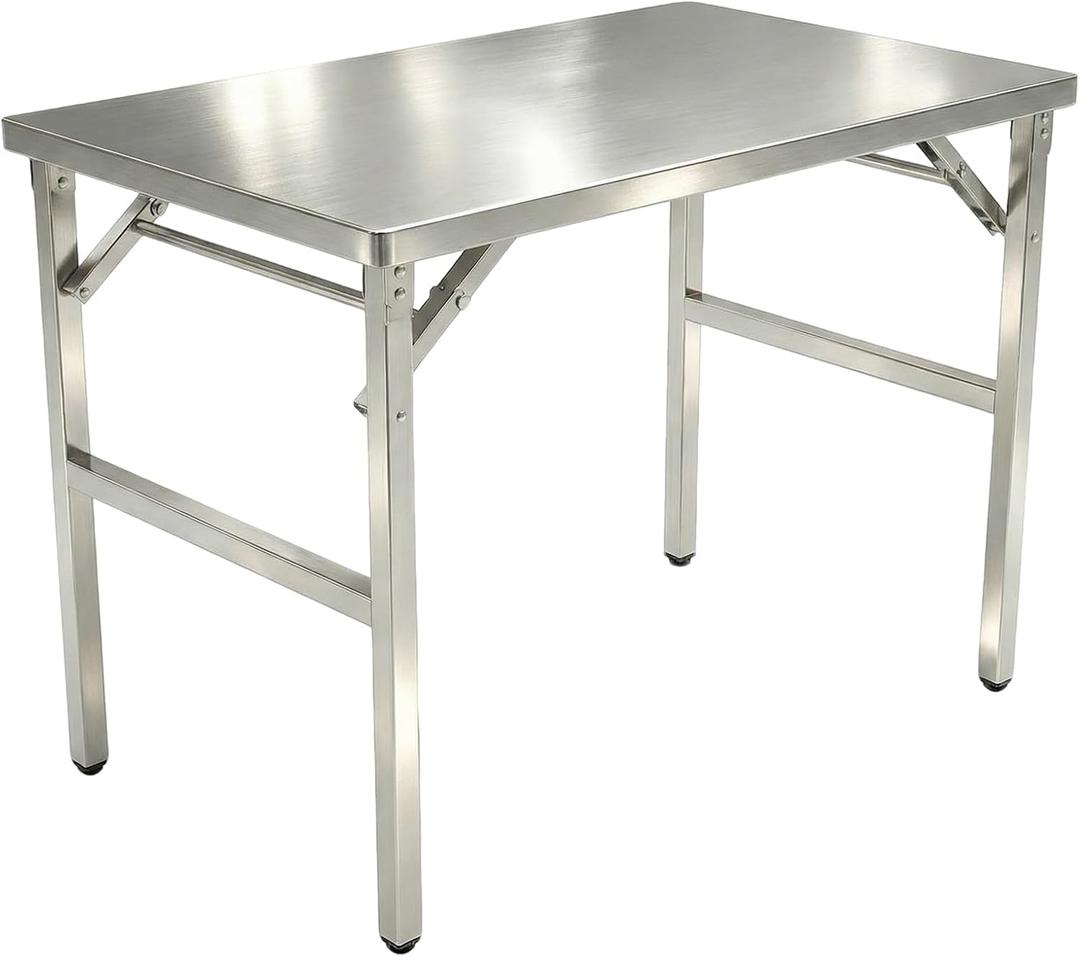 Portable Stainless Steel Metal Folding Table 40" x 24" No-Assembly, 40" x 24" x 30"