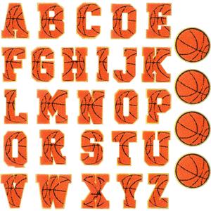 Hotop 30 Pcs Chenille Letter Patches Iron on Patches for Clothing Sports Patches Chenille Embroidered Applique for Bags Hat DIY Clothing Jackets Backpacks Repair (Orange,Basketball Letter Style)