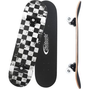Nattork 31 Inch Complete Skateboard, Standard Skateboards for Beginners, Wood 9 Layer Canadian Maple Trick Skate Boards for Boys Girls Youth Teens Adults (Check)