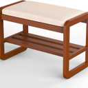 Solid Wood Shoe Rack, 2 Tier Shoe Storage Bench with Cushion Seat, 6 Pair Shoe Organizer for Entryway, Small, Cherrywood, 24 Inch, 23.62*14.17*16.54