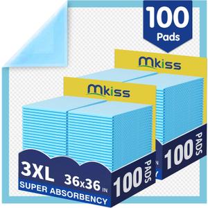 MKISS Bed Pads Disposable 36" x 36" (100 Counts), Large Incontinence Underpads Leakproof Quick Drying Max Absorbent Disposable Pee Pads for Adults, Baby, Puppy, Children, Elderly