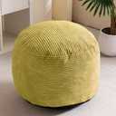 HIGOGOGO Round Stuffed Pouf Ottoman, Corduroy Poufs with Foam Chunk Filling, Furry and Fluffy Pouf Foot Stool Storage Ottoman, 26 X 18 Floor Poufs Foot Rest for Living Room, Green