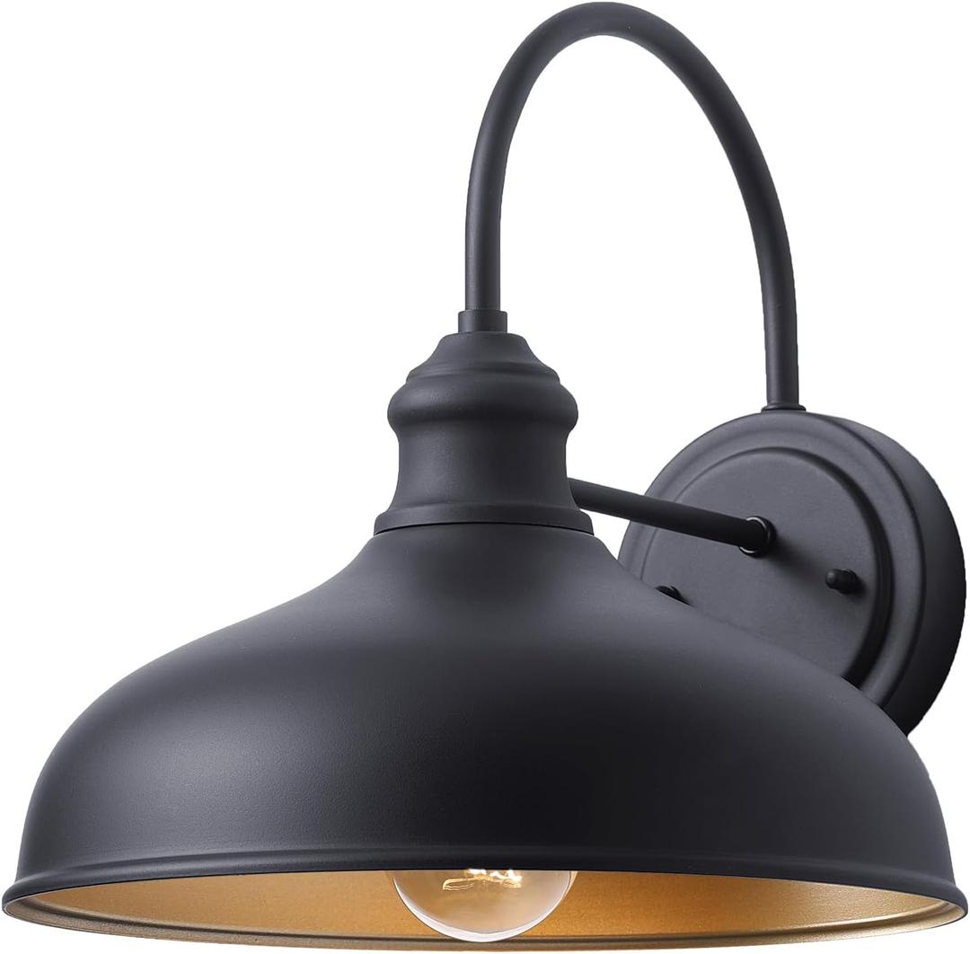 10" Dome Barn Lights for Farmhouse, Matte Black Gooseneck Outdoor Light Fixture, Exterior Porch Lighting with Wall Mount, Outside Goose Neck Wall Sconce for Patio