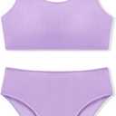Girls Two Piece Swimsuits Ribbed Bikini Sets Swimming Bathing Suit Beach Sport Athletic Teen Girls Swimwear (15-16 Years, Purple)