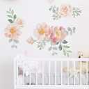 ROFARSO Flowers Wall Stickers Watercolor Orange Pink Peony Nature Plant Vinyl Removable Peel and Stick Wall Decals Art Picture Decorations Decor for Teens Girls Bedroom Living Room Murals