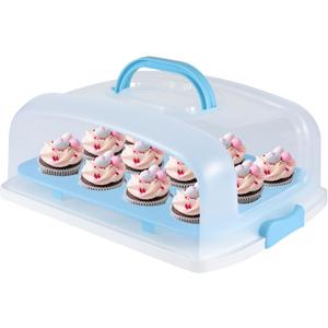 Cake Carrier with Lid, Blue Cake Holder Cupcake Container for 12 Cupcakes or 1 Large Cake Pie Pizza Tart 2 in 1 Portable Dessert Container for Cake Pie Muffin
