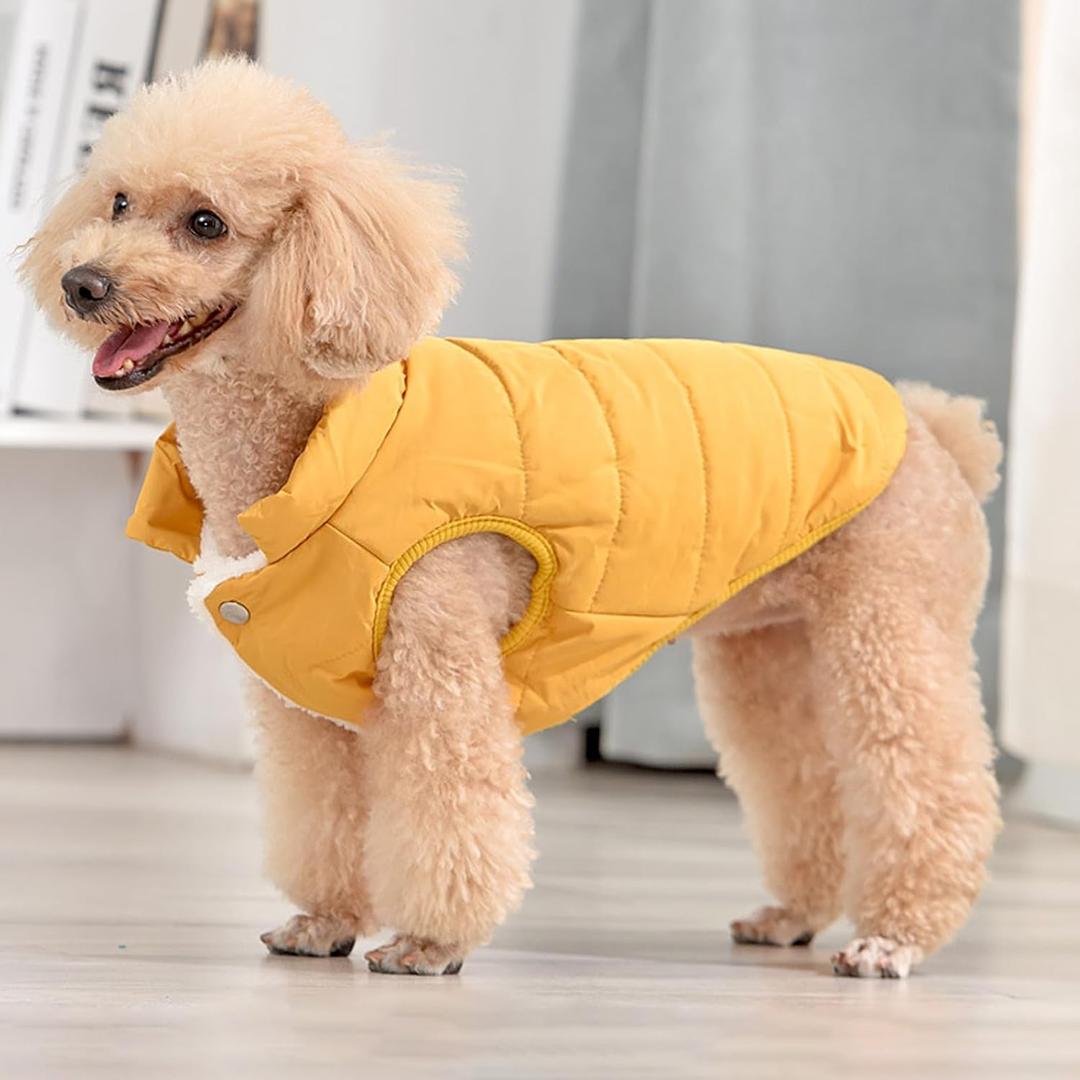 Small Dog Jacket Upgraded and Thickened Three-Layer, Dog Coat Windproof Waterproof 2 in 1, Warm Dog Clothes, Dog Coats(Yellow, 3XL(Chest 24.4" Suggest27.5-35lbs))