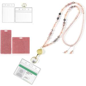 Lanyard for ID Badges Holder, Teacher Lanyard Cruise Ship Lanyards, Retractable Badge Reel Keys Eyeglass Chains for Women,Orange Pink