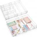Briwooody 2 Pcs Acrylic Desk Drawer Organizer Maximum 11.8 x 17 x 1.9 Inch Expandable Drawer Organizer Trays with 7 Adjustable Compartments Desk Accessories for Makeup Silverware Office Bathroom