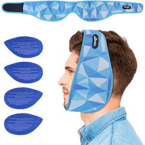 NEWGO Wisdom Teeth Ice Pack Head Wrap Jaw Ice Pack for Face Oral Surgery Pain Relief, Face Ice Wrap with 4 Hot/Cold Packs for Facial, Chin, Jaw