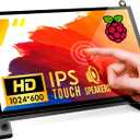 ROADOM 7’’ Raspberry Pi Screen, IPS1024×600,Responsive Smooth Touch,Dual Built-in Speakers,HDMI Input,Compatible with Raspberry Pi 5/4/3,Driver Free