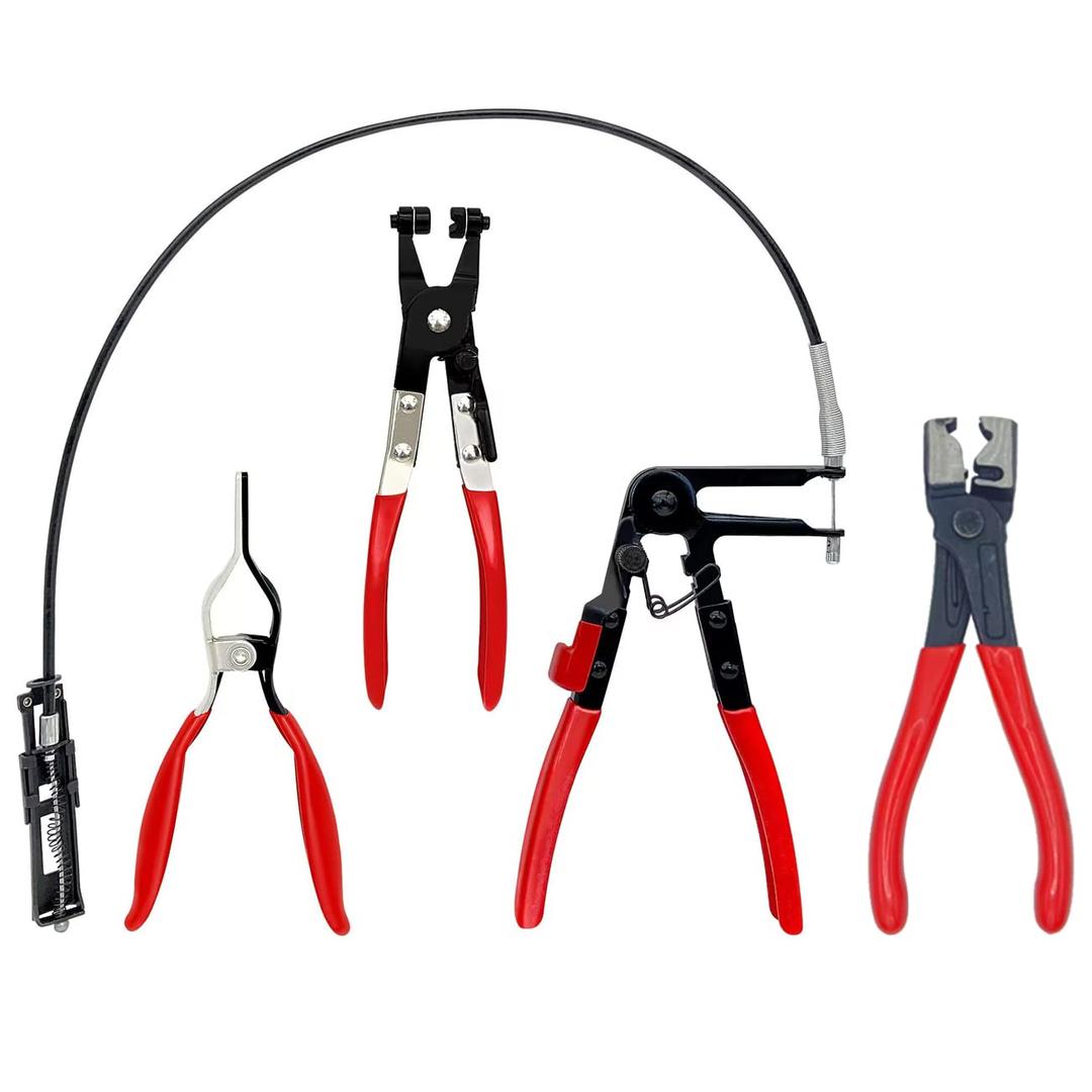 JANNO 4PCS Hose Clamp Pliers Set, Car Fuel Oil Water Hose Clamp Tool, Long Reach Wire Spring Pliers Remover Vice Grip for Automotive Coolant Radiator Heater