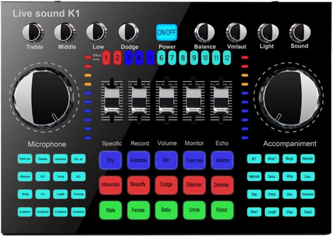 CALIDAKA Bluetooth Mini Sound Mixer Board Live Sound Card for Live Streaming Voice Changer Sound Card with Sound Effects, Audio Mixer for Music Recording Karaoke Singing Broadcast