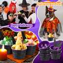 Meanplan 24 Set Halloween Ice Cream Bowls and Spoons 6 oz Witch Plastic Reusable Ice Cream Bowls Black Purple Waffle Cone Shaped Cups for Dessert Sundae Frozen Yogurt Trick or Treat Party Supplies