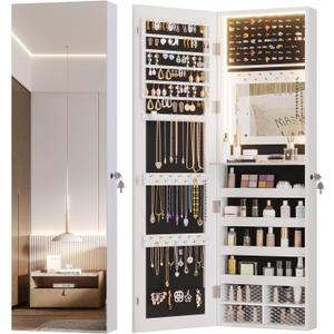 Vlsrka 47.2" LED Jewelry Mirror Cabinet, Wall/Door Mounted Jewelry Armoire Organizer with Full Length Mirror, Large Storage Hanging Cabinet, 4 Drawers, 5 Shelves, Built-in Lighted Mirror (White) Vlsrka 47.2" LED Jewelry Mirror Cabinet, Wall/Door Mounted Jewelry Armoire Organizer with Full Length Mirror, Large Storage Hanging Cabinet, 4 Drawers, 5 Shelves, Built-in Lighted Mirror (White)