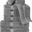 Superior Egyptian Cotton Pile 10 Piece Towel Set, Includes 2 Bath, 4 Hand, 4 Face Towels/ Washcloths, Ultra Soft Luxury Towels, Thick Plush Essentials, Guest Bath, Spa, Hotel Bathroom, Charcoal