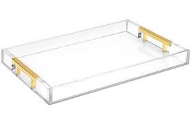 12"x12" Clear Acrylic Serving Tray with Golden Handles, Sturdy Huge Capacity Acrylic Trays for Coffee, Juice, Kitchen and Desk Organizer, Storage Tray (12"x12")