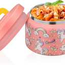PIQUEBAR 8oz Kids Thermo for Hot Food,Small Lunch Thermos Food Container Stainless Steel,Easy Open Wide Mouth Thermo for Hot Cold Food for Preschool Travel (Pink Unicorns)