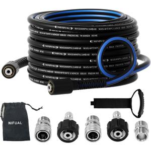 Pressure Washer Hose 50FT 1/4",Kink Resistant Black and blue,M22 14mm Fittings & 3/8'' Quick Connect Kit, Power Washer Hose Extension Replacement Hose for Gas Electric Pressure Washer - 3600 PSI