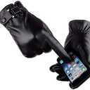 VICSPORT Men's Touchscreen Texting Leather Gloves Winter Warm Black Soft Gloves Cashmere Lining