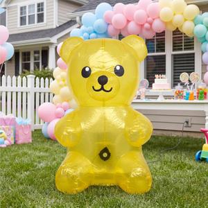 5FT Candyland Party Inflatable Gummy Bears Huge Blow Up Pool Fun Photo Booth Props and Big Gummy Bear Decorations or Birthday Parties and Themed Candy Land Party Decor Supplies Yellow