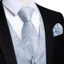 DiBanGu Mens Paisley Vest Tie Set with Lapel Pin Tie Clip 7PCS Silk V-Neck Suit Waistcoat and Necktie for Tuxedo Wedding