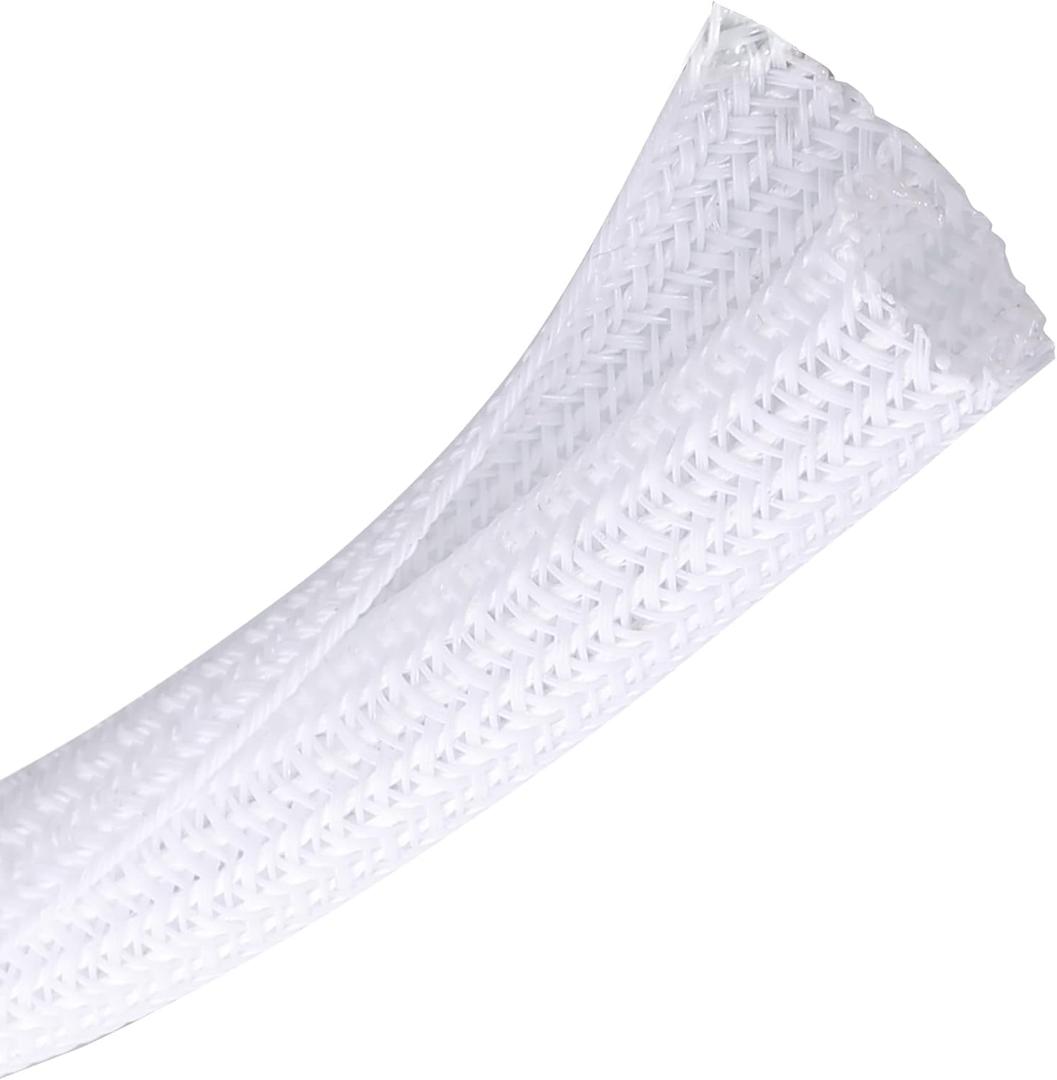 CrocSee 25ft - 1/2 inch Braided Cable Management Sleeve Cord Protector - Self-Wrapping Split Wire Loom for TV/Computer/Home Theater/Engine Bay - White (1/2"-25ft)