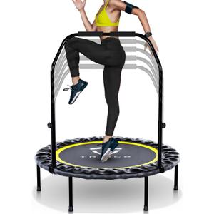 Tribes Foldable Mini Trampoline for Adults and Kids, Rebounder with Adjustable Bar and Nonslip Feet, 330lbs Max Capacity, Indoor Outdoor Fitness Equipment