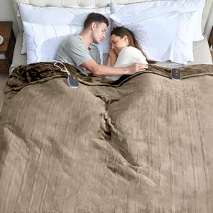 Electric Blanket King Size, Dual Control Heated Blankets (90"x100") 10 Heat Settings & 0.5-12H Adjustable Timer, Cozy Velvet ReversibleOverheat Protection, ETL Certified, Machine Washable (King Size 100"  90", Taupe - Velvet & Velvet)