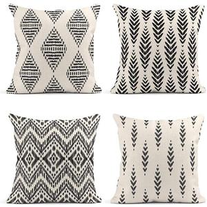 ArtSocket Set of 4 Throw Pillow Covers Ikat Tribal and Boho Bohemian Black Ethnic Herringbone for Ideas Decor Linen Outdoor Pillow Cases Home Decorative Square 16x16 Inches Pillowcases