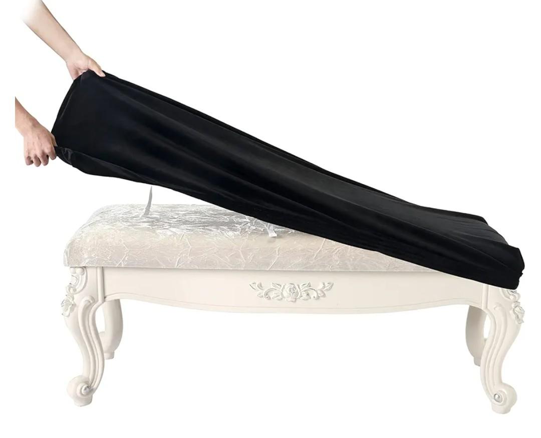SINOSSO Soft Velvet Shoe Bench Cover, (36.5"- 48") L x (13.8"- 18") W Stretch Washable Dining Bench Upholstered Protector Rectangle Chair Slipcover, (L, Black)