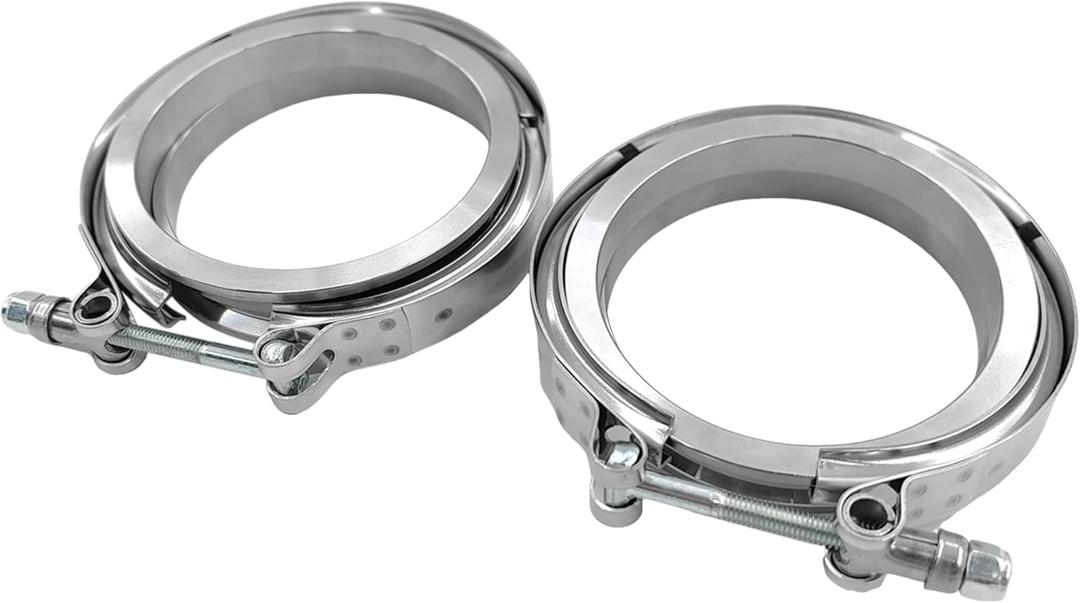 3.5 Inch V Band Clamp 2pcs with Flange Male Female, 3.5" V-Band for Pickup Truck Turbo Downpipe Exchange Exhaust Systems