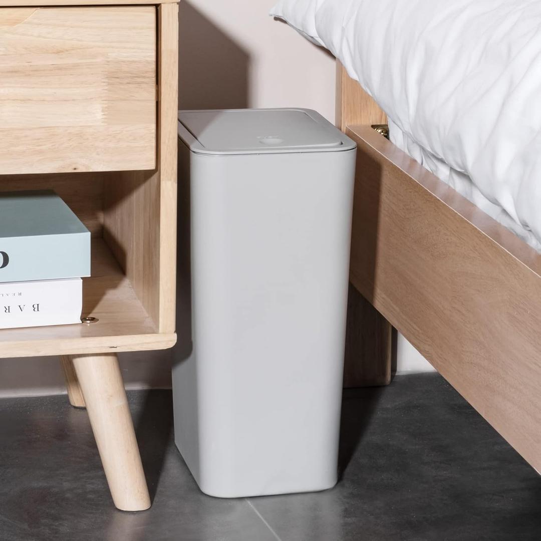 Trash Aid 1 Pack Bathroom Trash Can with Lid, 2.6 Gallon / 10 Liter Small Garbage Can with Press Top Lid, Plastic Wastebasket with Pop-up Lids for Toilet, Office, Bedroom, Living Room, White