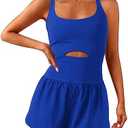 Wenlia Women's Workout Romper Sexy Sleeveless Tennis Dress Athletic One-Piece Running Onesie Criss Cross Jumpsuit Short for Summer Gym Casual Outfits, Royal Blue, Size M