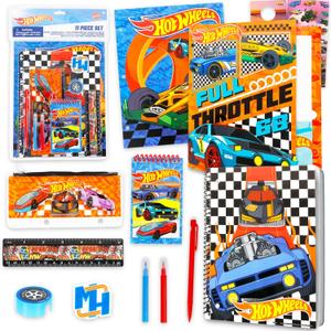 Hot Wheels Back to School Set for Kids - 11 Piece Bundle with Folders, Notebook, Pencils, Stickers, and More | Hot Wheels School Supplies