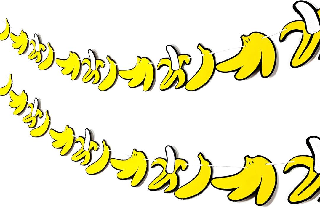 2pcs Banana Party Banner Yellow Banana Garland Twotti Frutti Banners Decor Tropical Fruit Party Supplies for Birthday