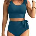 Two Piece High Waisted Swimsuits - Women Tummy Control Bikini Modest Bathing Suit 2PC 2025 (Large, Teal)