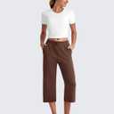 G4Free Smoofit Wide Leg Capri Pants for Women Adjustable Shockcord High Waist Summer Travel Casual Pants with Pockets (Brown, M)