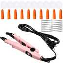 Hair Extensions Iron Fusion Keratin Hair Extensions Heat Tool Heat Connector Wand with Fusion Glue Protector Template Hair Clip Finger Protector 2 Bag Keratin Glue Granule Bead(Light Pink)