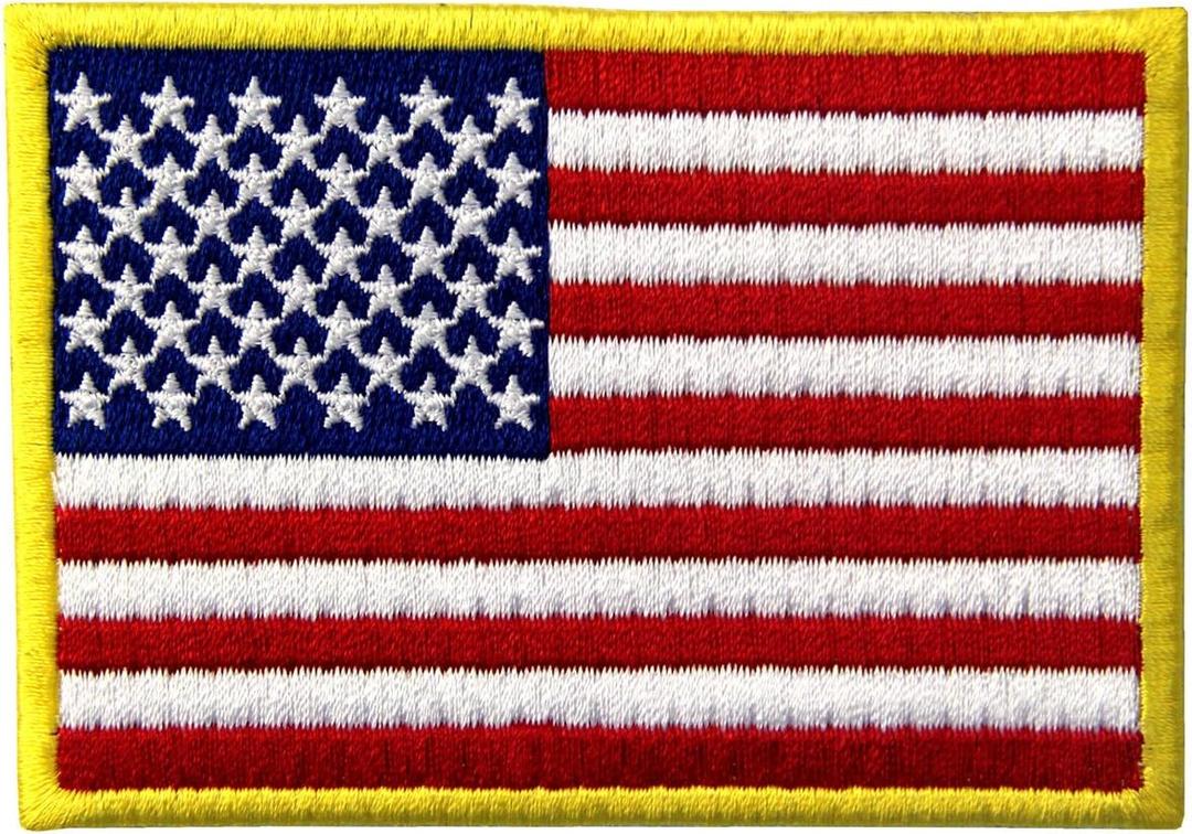 EmbTao American Flag Embroidered Patch Gold Border USA United States of America Military Uniform Iron On Sew On Emblem