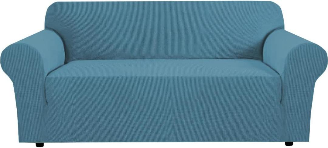 H.VERSAILTEX Stretch Sofa Covers Washable 3 Seat Couch Covers Sofa Slipcovers for Living Room Feature Thick Checked Jacquard Fabric with Elastic Bottom, Sofa Large - Storm Blue