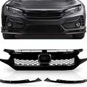 PartsFlow Front Bumper Grille FK8 T-R Style Grill Glossy Black With Trim For 2016 2017 2018 2019 2020 Honda Civic