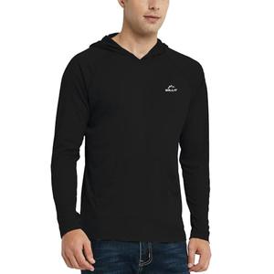 Willit Men's UPF 50+ Sun Protection Hoodie Shirt Long Sleeve Rash Guard Fishing SPF Outdoor UV Shirt Lightweight Pocket (Black, Small)
