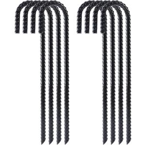 FEED GARDEN 12 Inch 21 Pack Rebar Stakes Heavy Duty J Hook, Galvanized Ground Stakes Tent Stakes Steel Ground Anchors, Chain Link Fence Stakes, Trampoline Stakes, Black